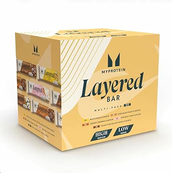 Layered Protein Bar Variety Pack 60g   Assorted Flavours, Crunchy & Soft High-Protein Snack Bars, Perfect On the Go Treats - myptn 12 x Mixed Bars
