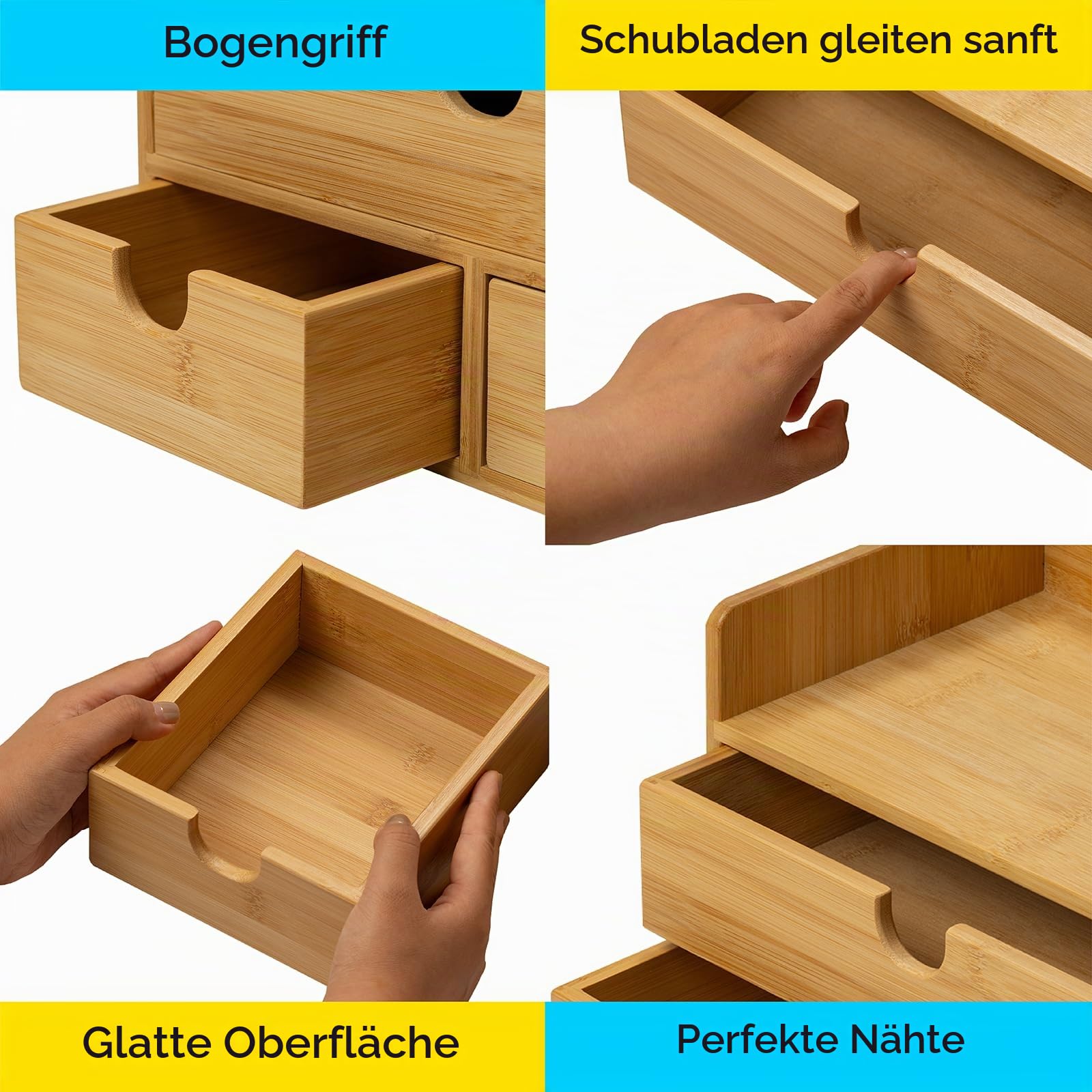 MEEDEN Schreibtisch Organizer mit Schubladen aus Bambus: Desktop Aufbewahrungsbehälter mit Regal - Tischplatte Lagerung Organisation Box für Büro Haus Toiletten liefert | Tisch-Organizer für Kunstbedarf – zur Aufbewahrung von Zeichenwerkzeugen, Malutensil