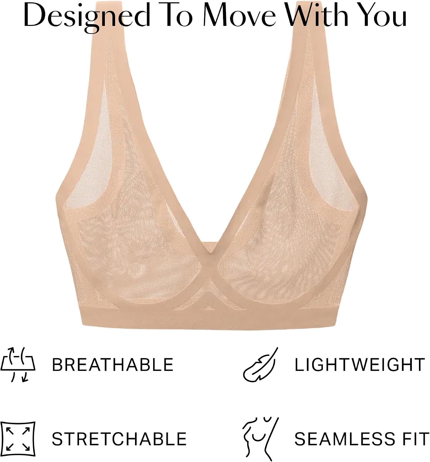 EBY Sheer Bralettes for Women - Seamless and Wireless Mesh Bralette, Back Smoothing Bras for Women