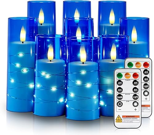 Miniatura 17 de Raycare Vela sin llama con temporizador remoto – 9 velas LED parpadeantes de pilas de acrílico con pilas con estrella en forma de cadena incrustada