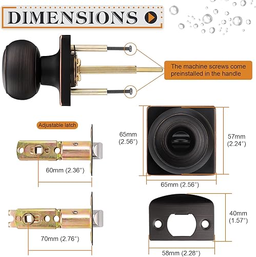 Miniatura 4 de Probrico Pomos cuadrados para puerta de privacidad, pomos de puerta de dormitorio con cerradura, pomo de puerta interior de bronce aceitado para