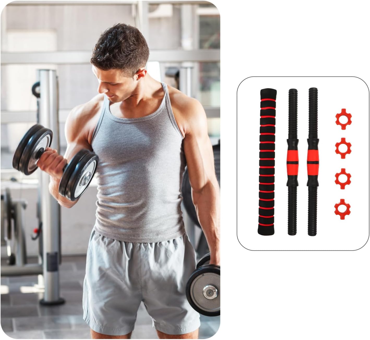 Mikikit Dumbbell Bars with Non-slip Handles Weightlifting Accessories for Gym Training and Stability
