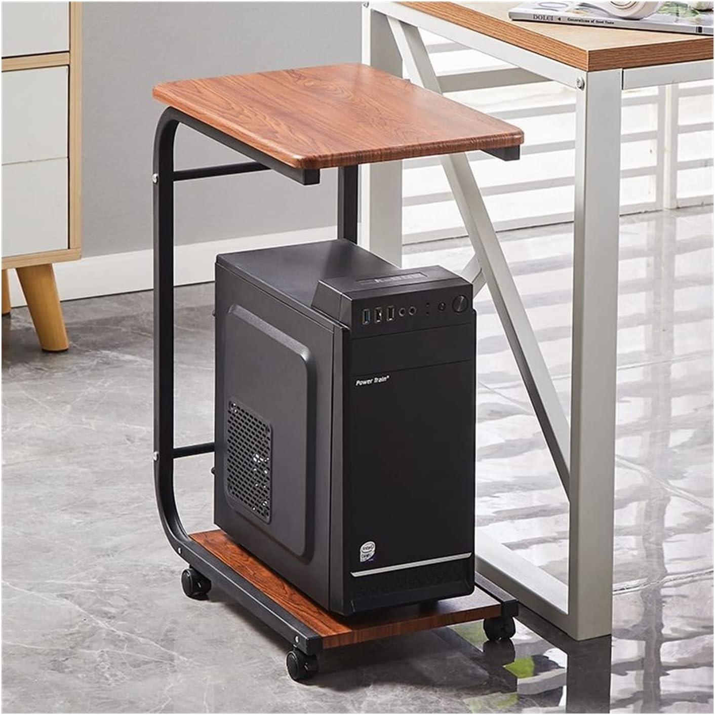 CPU Holder Stand 2-Tier PC Tower Stand, C-Shaped CPU Stand with Metal Frame and Caster Wheels, Mobile PC Case Floor Holder for Home Office Fits Most PC Computer Tower Stand(Color:A)