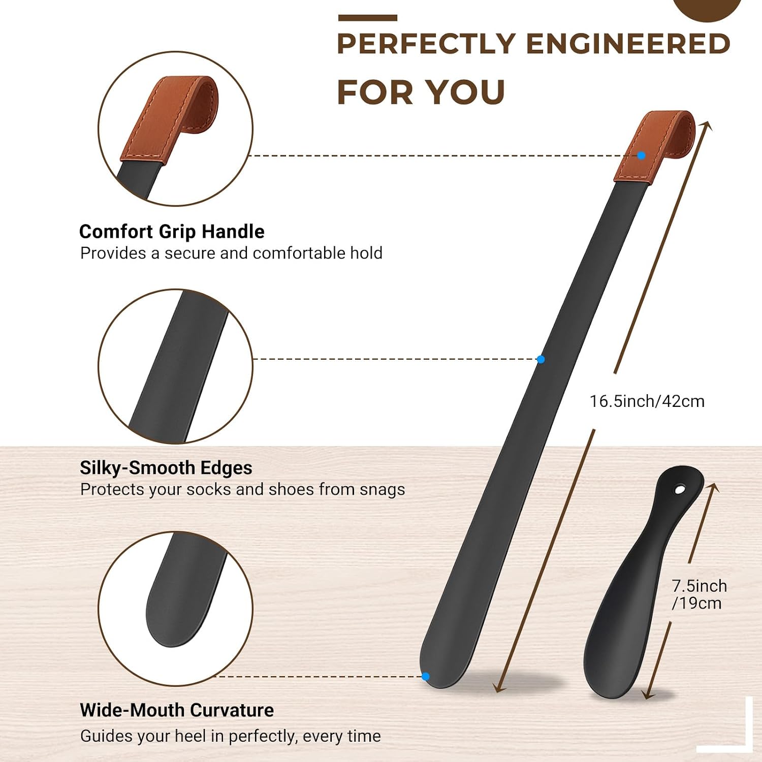 Metal Shoe Horn Long Handle, Shoehorns for Seniors, Men, Women & Kids