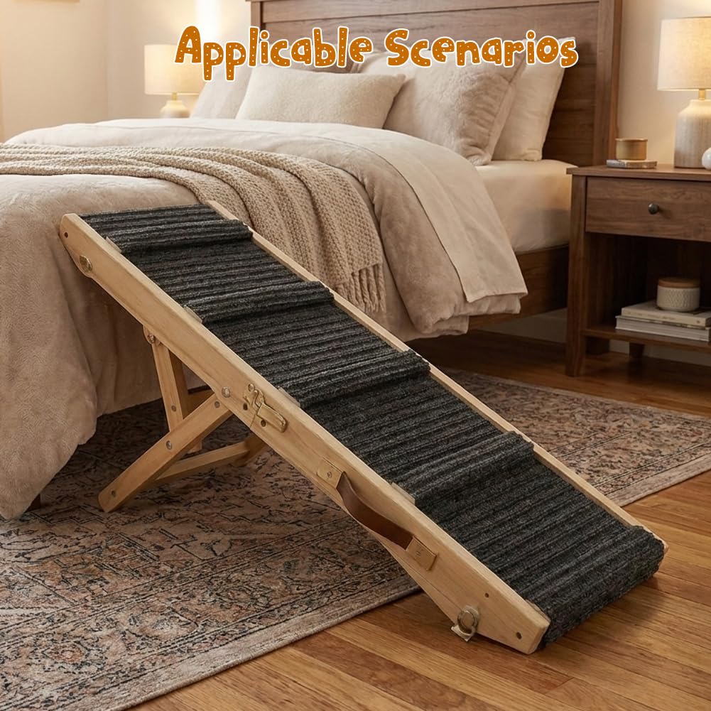 Rampa para perros – Antideslizante – Rampa extra ancha para coche plegable con conexión sin costuras a la plataforma – Soporta hasta 50 kg – Ajustable, sofá, cama, coche para perros pequeños y