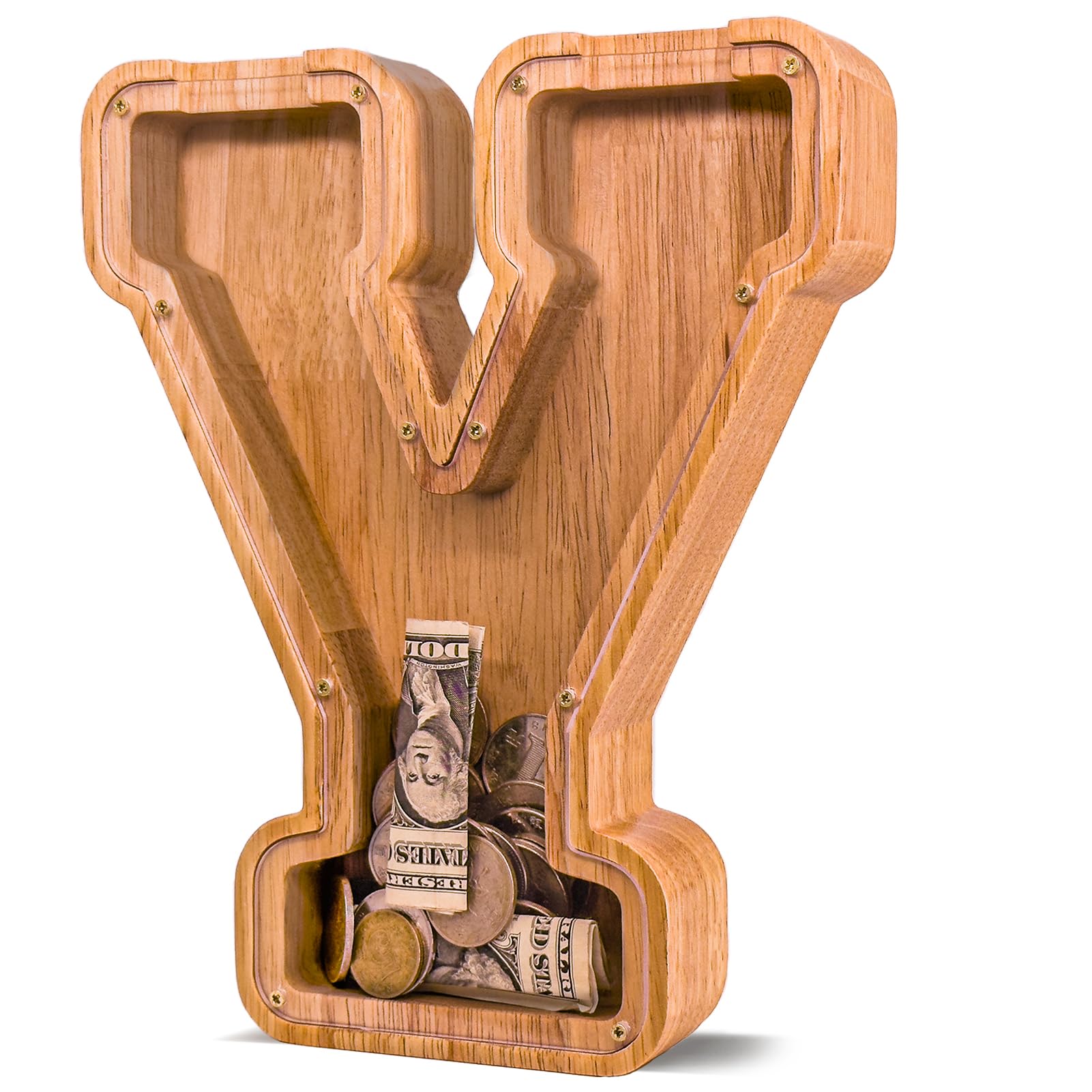 JOOMLAFLY Wooden Letter Piggy Bank for Kids Larger Letter Piggy Bank for Boys and Girls Personalized Piggy Bank Initial Coin Bank Wood Kids Money Bank for Birthday and Festival