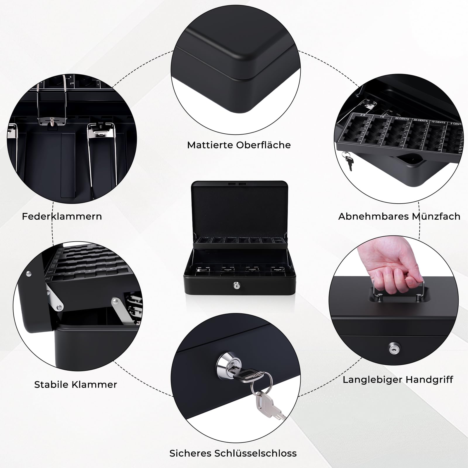 Cassetta portavalori richiudibile con chiave, cassetta portavalori con contatore monete, cassa portatile per casa, ufficio ed eventi, 30 x 24 x 9 cm