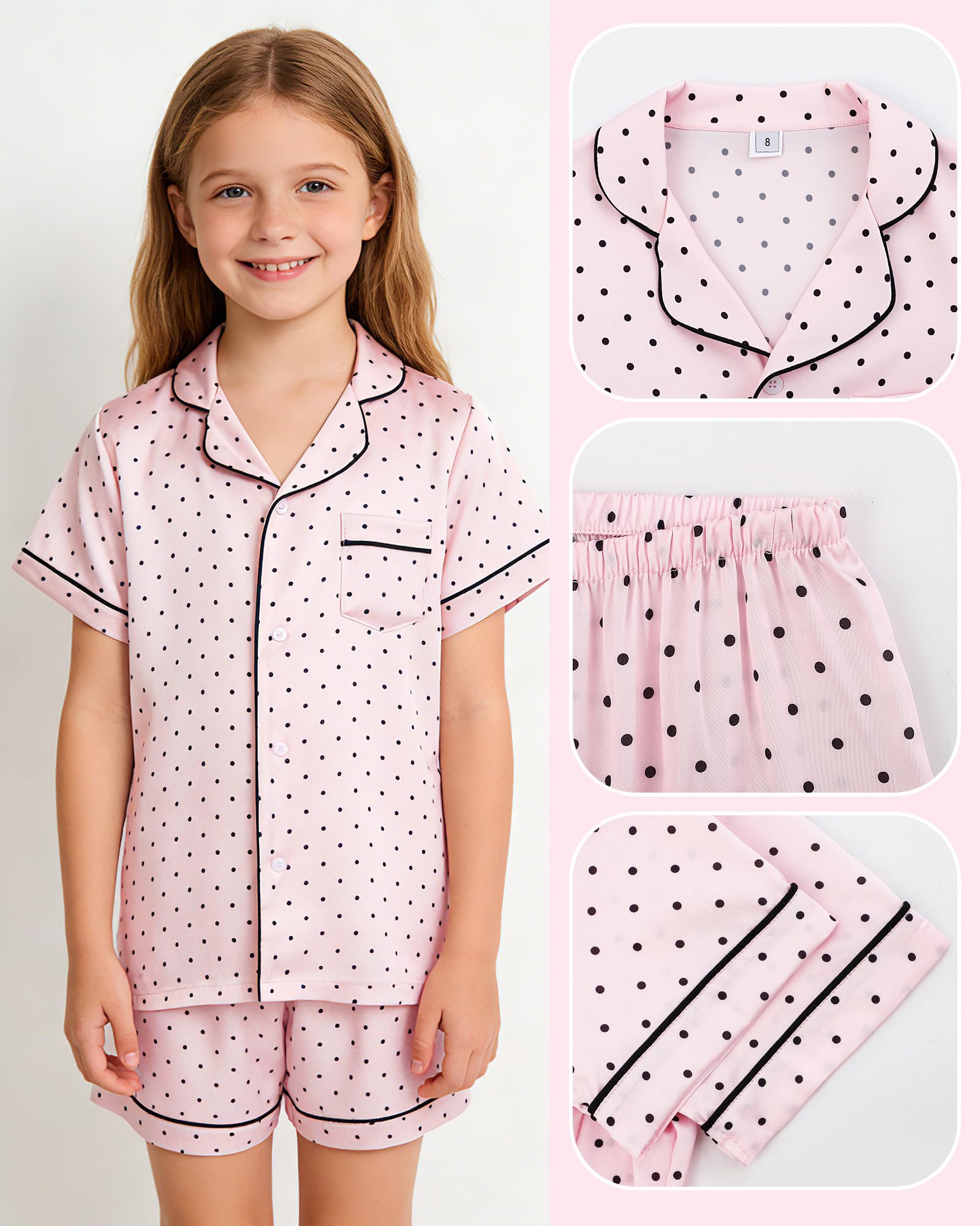 Satin Schlafanzug Mädchen Kinder Kurz Langarm Pyjama Set Dünnen Und Glatt wie Seide