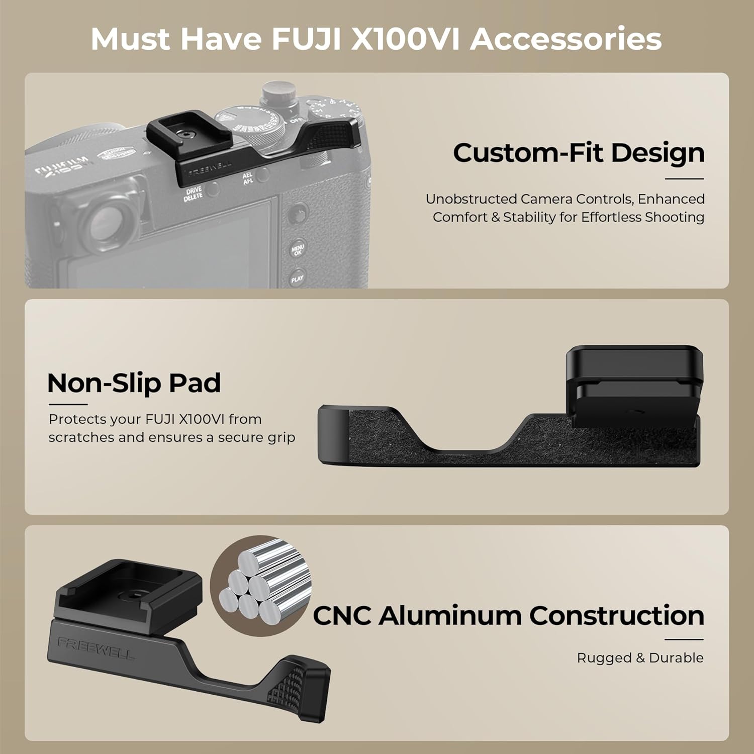 Freewell Thumb Grip for Fuji X100VI with Cold Shoe Mount (Black) - Image 3