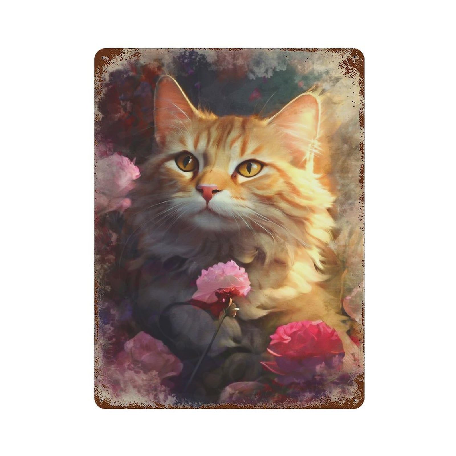 Feline Florist Vintage Wall Sign 15.7"x11.8", Rust Effect Metal Decor for Patio, Garden Room And Bar Decor