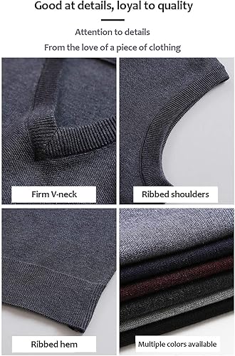 Miniatura 7 de FULIER Chaleco de lana de cachemira con cuello en V para hombre, sin mangas, clásico suéter de punto, suéter cárdigans sin mangas