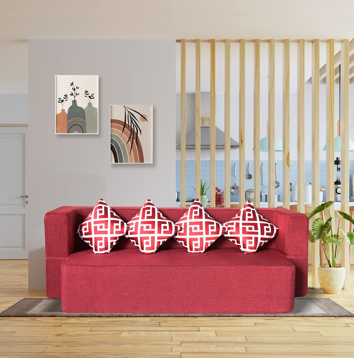 Seventh Heaven Sofa Cum Bed - Jute Fabric Washable Cover and Designer Cushions Sofa Bed (Maroon, 4 Seater - 78x44x14 (4Sit, 2 Sleep)) (B0B8HCDWV1) Amazon Price History, Amazon Price Tracker