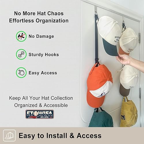 Miniatura 6 de Hat Rack for Door & Hat Hooks for Wall, Hats Holder over the Door Hats Organizer for Baseball Caps, Cap Hanger for Storage & Display