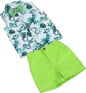 Conjunto de roupas para bebê menino, conjunto de shorts de camisa estilo cavalheiros confortável para o verão para meninos para a vida diária(Verde, 110 cm/43,31 pol.)