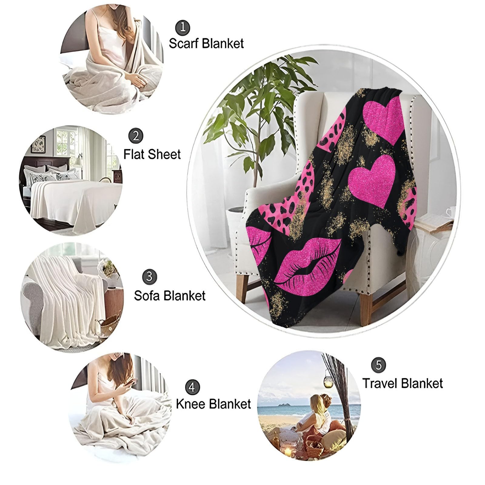 Colorato Coperta Sherpa Coperta in microfibra per divano Cuore labbra al neon Coperta in peluche stampata 200 x 220 cm Coperta autunnale ultra morbida e pelosa