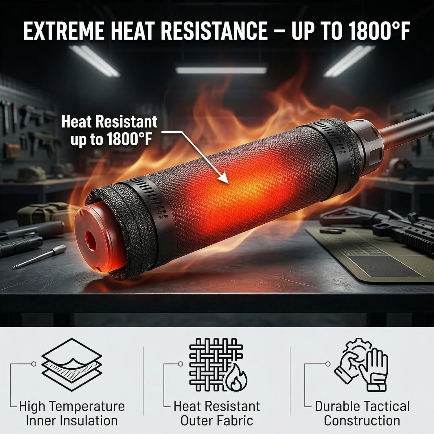 Melt-Proof Suppressor Cover Wrap, High-Silica Heat Shield with Metal Clamps, Fits 5" to 9" Lengths