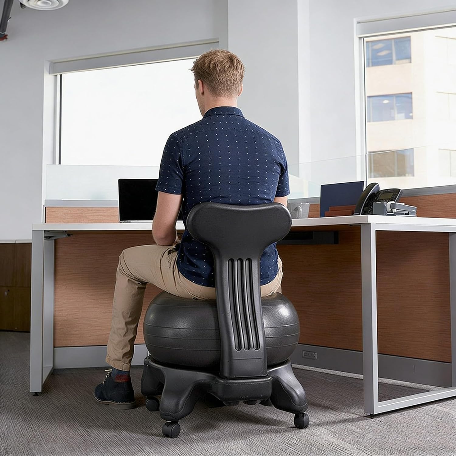 Balance Ball Office Chair with Back Support & Wheels, Ergonomic Stability Ball Chair for Desk Sitting, Yoga Ball Seat for Active Sitting(Style C)