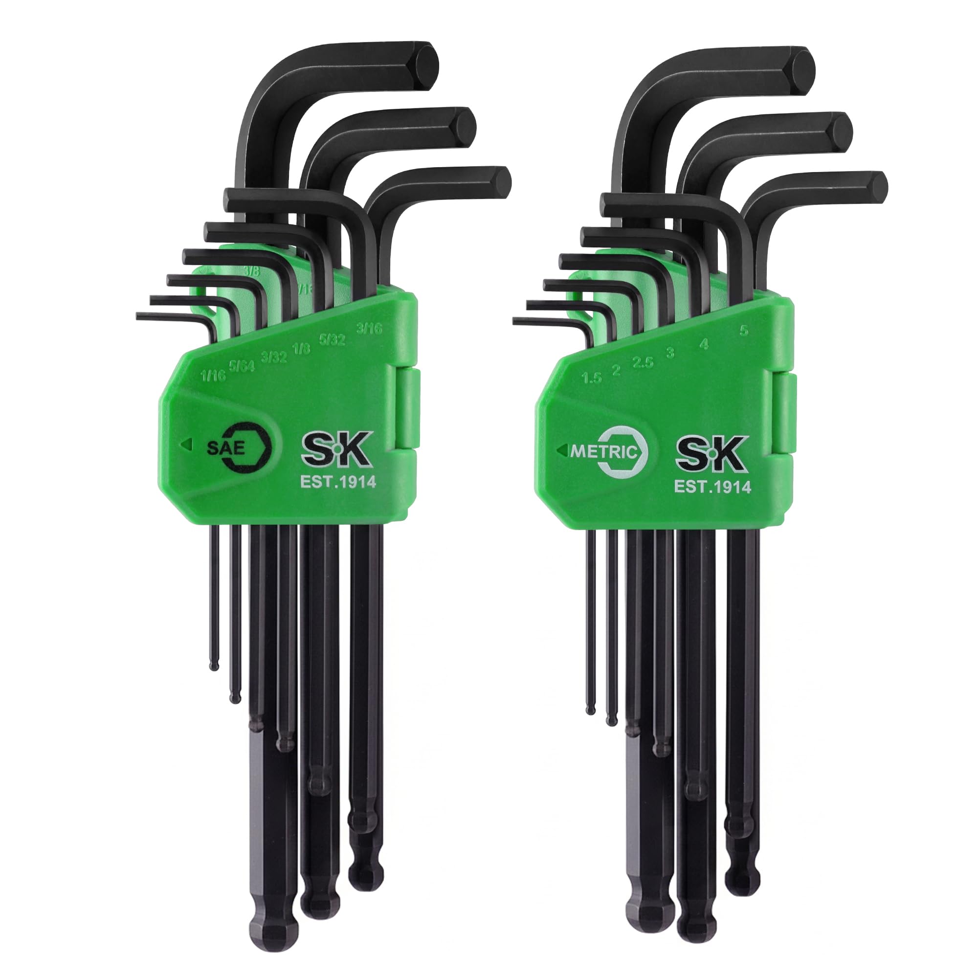 SK 18-Piece Allen Wrench Set, Metric & SAE Hex Key Set, L-Shaped, S2 Steel, Black Phosphating Finish