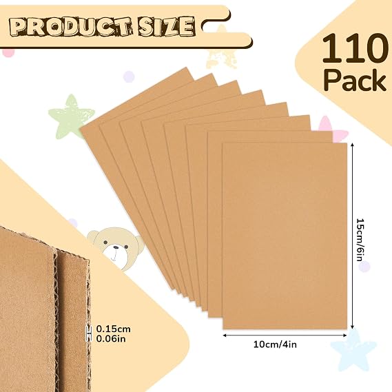 Henoyso 110 Pack 4 x 6 Inch Corrugated Cardboard Sheets Flat Cardboard Sheets Packaging Inserts Flat Square Inserts Squares Separators for Shipping Packing Mailing Crafts (Brown)