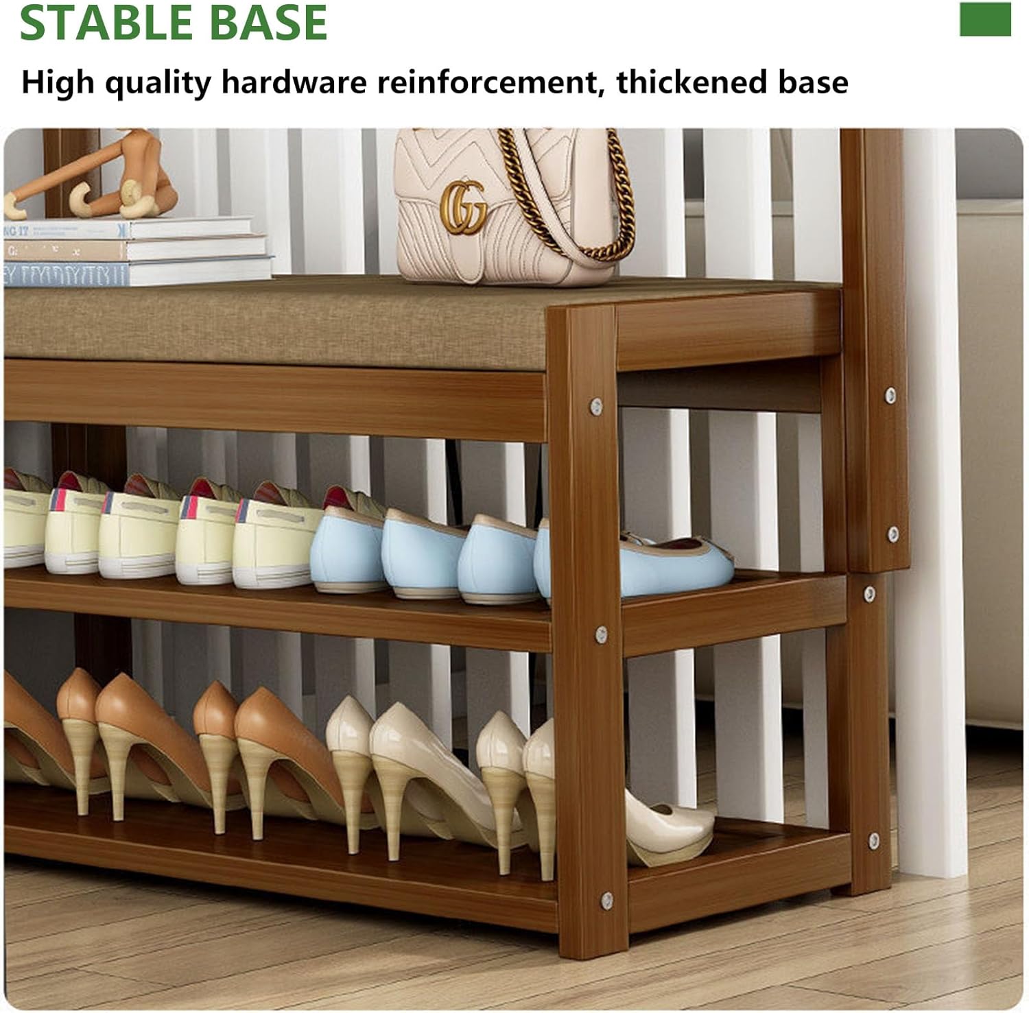 Hall Tree with Coat Rack, 3-in-1 Entryway Bench with Shoemakers and Hooks, Shoe Storage Shelves and Padded Seat Cushions, for Bedroom, Hallway (A 60cm)