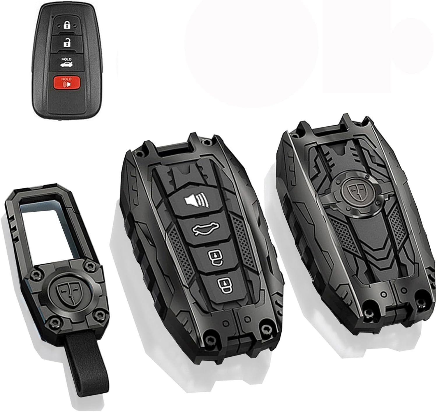 x xotic tech Mech Style Heavy Metal Key Fob Cover Compatible with Toyota RAV4 Camry Highlander Corolla Avalon C-HR Prius GT86 Scion, Zinc Alloy Key Case Protector Shell Keychain(Black, Type 1)