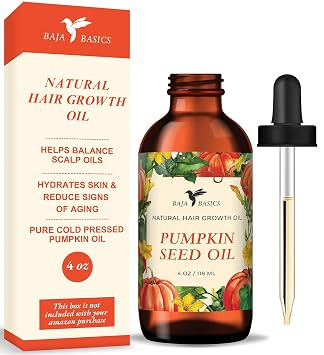 Baja Basics Organic Pumpkin Seed Oil for Hair Growth 4oz Pure Cold Pressed Pumpkin Oil to Repair Damaged Hair, Hydrate Dry Skin, Reduce Signs of Aging & Strengthen Nails