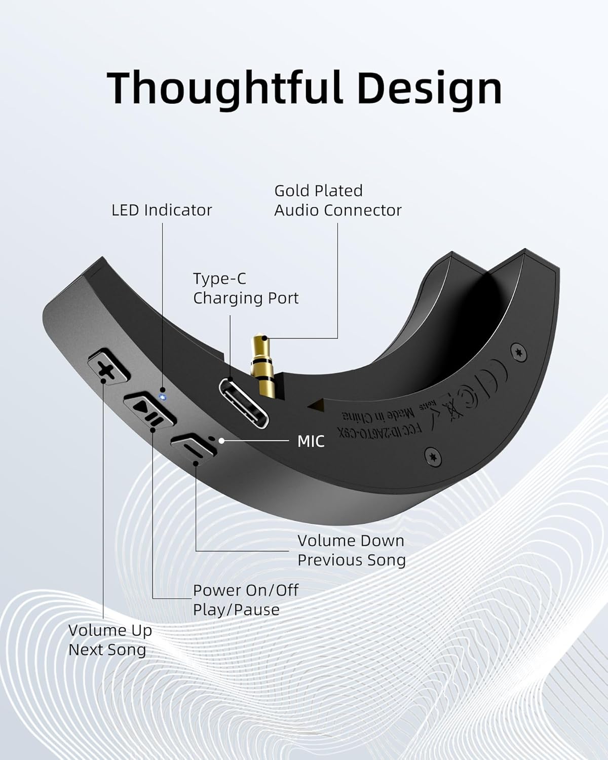 aptX Wireless Bluetooth 5.2 Adapter for Philips SHP9500 Headphones with Mic/Volume Control,Black