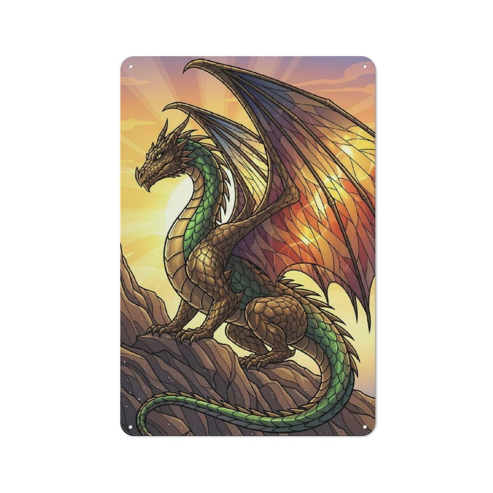 Classic Dragon on A Mountain Peak Metal Wall Sign 30x20cm, Pub Wall Decor for Diner, Restaurant, Shed Or Kitchen