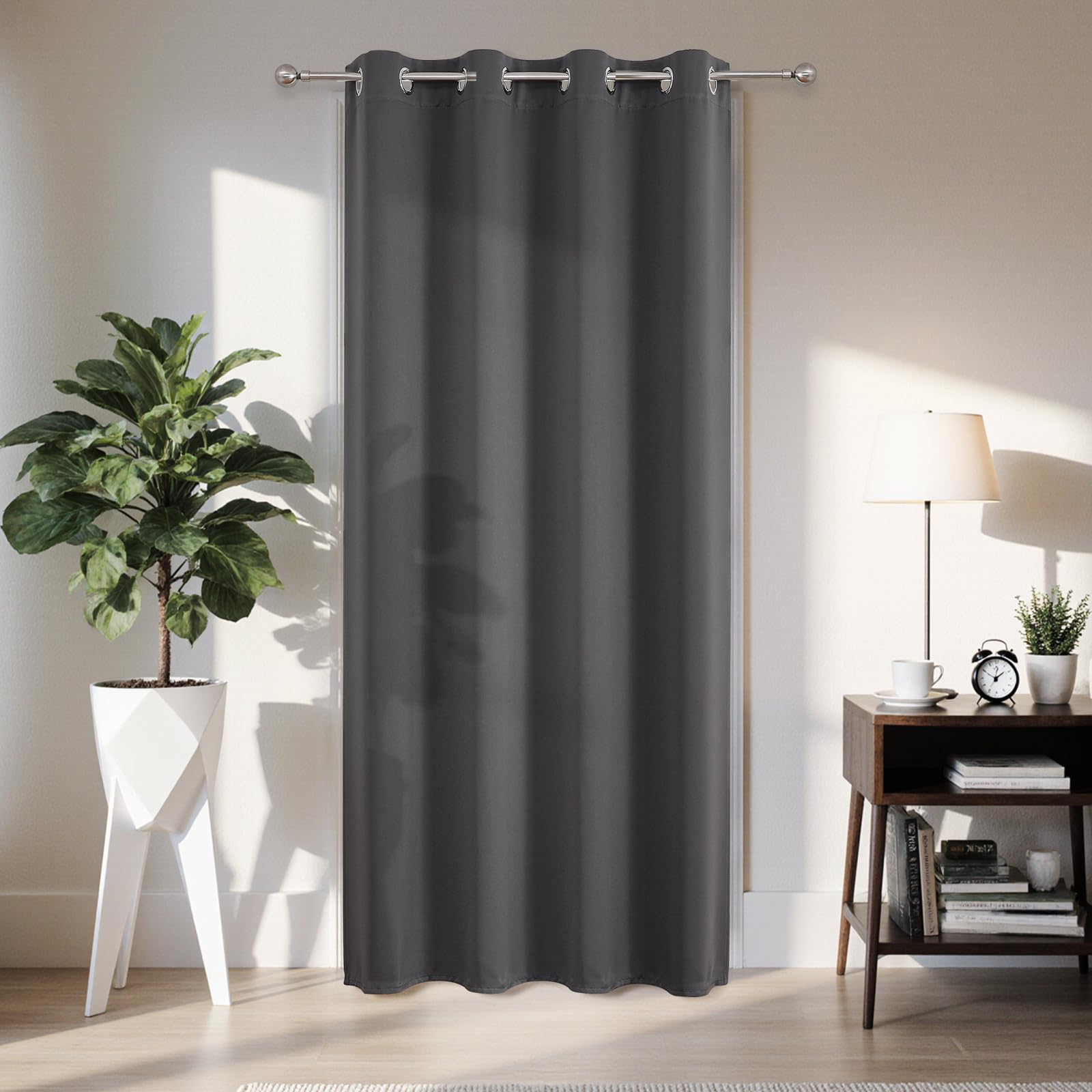 Joydeco Blackout Door Curtain for Doorway Privacy 72 Inches Long, Grommet Closet Curtain for Open Closet, Room Divider for Bedroom Living Room (Grey,