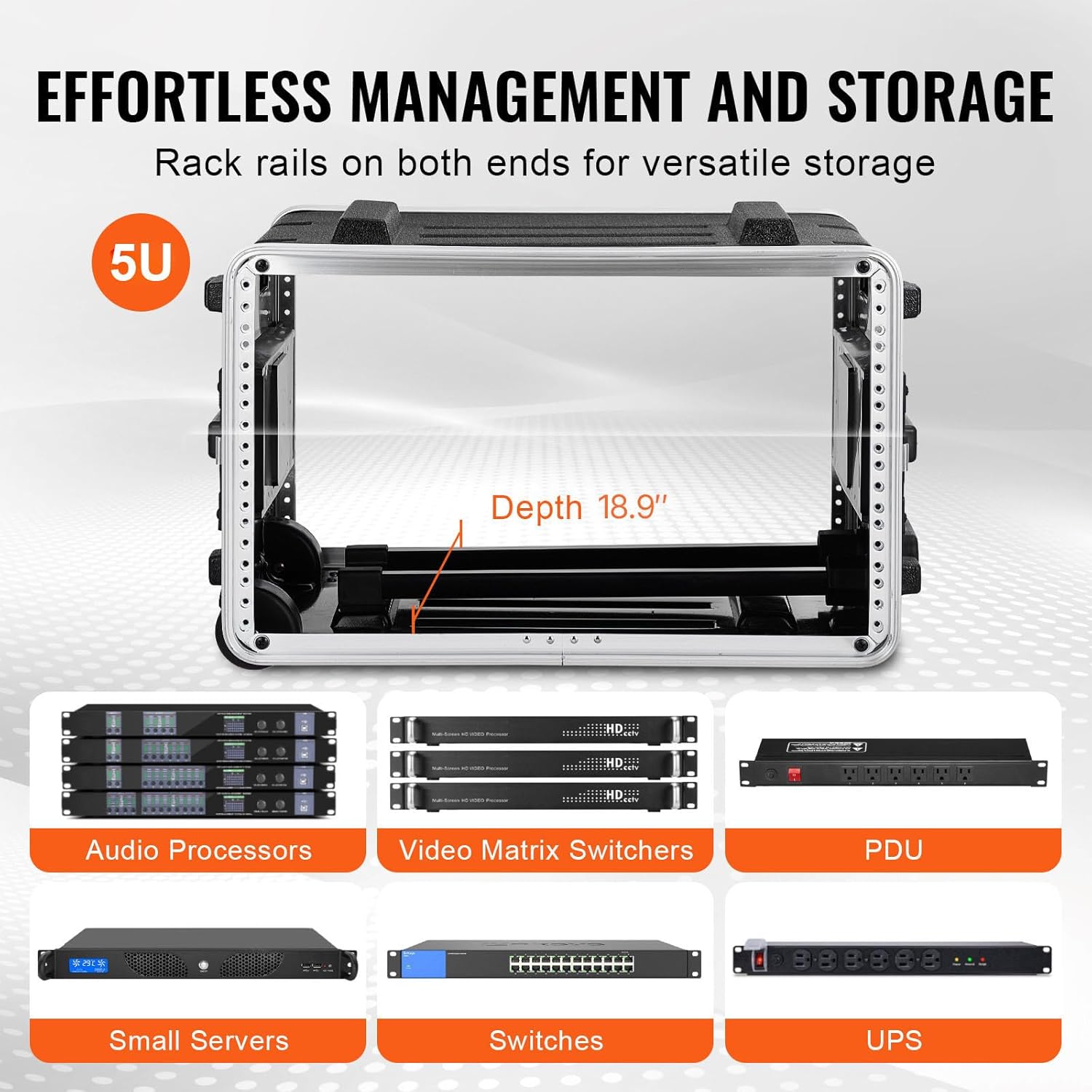 VEVOR 6U Rack Case, Standard 19 in Depth, Server Rack Cabinet with ABS Construction Wheels Heavy-Duty Twist Butterfly Latches, Detachable Front & Back Panels, for Amps, Mixers, Microphone Receivers