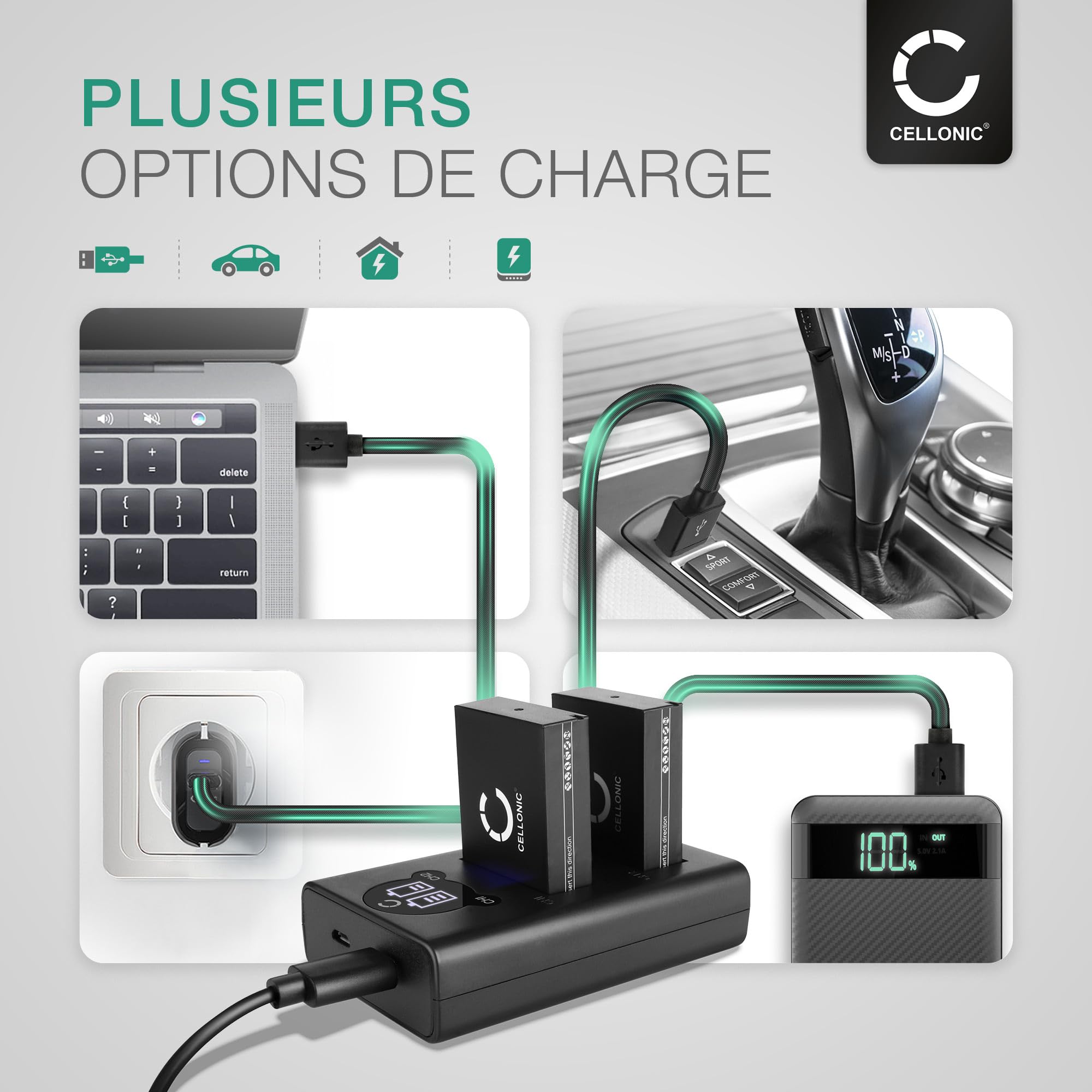 CELLONIC Chargeur Double Smart Rapide Pour Batteries A-1 A-2 - USB Compatible Arlo