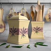Vista 2 de City to Cottage Tarro de almacenamiento de cocina hecho a mano con tapa de 31.5 onzas, floral, morado y crema, grande, de cerámica, regalo