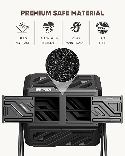 Miniatura 7 de THEGROW'ING - Contenedor de compostaje actualizado de 43 galones para exteriores, de montaje rápido, vaso de compostador de doble cámara, contenedor