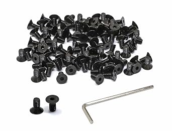 iexcell 100 Pcs M4 x 8mm Thread Pitch 0.7 mm Alloy Steel 12.9 Grade Hex Socket Flat Head Cap Screws Bolts Kit, Black Oxide Finish