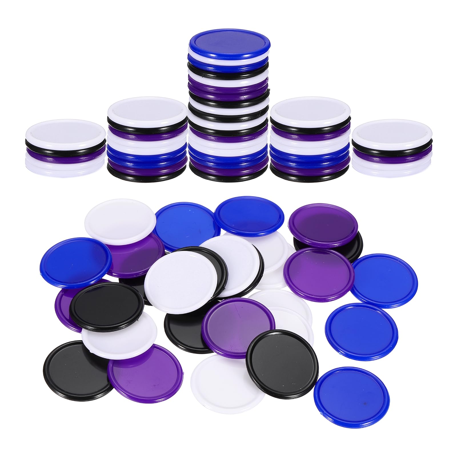 sourcing map 100Pcs 1 Inch Plastic Poker Chips, Mini Bingo Chips Learning Counters Counting Counters Disks Markers Opaque Game Tokens for Game Play Math Counting, Black/Blue/Purple/White โ image 1
