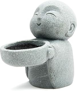 Buddha Sandstone Statues Jizo Monk Statue Zen Monk Sculpture Candle Holder Figurine for Wealth Good Luck Feng Shui Home Office Car Garden Outdoor Aquarium Decoration (Grey)