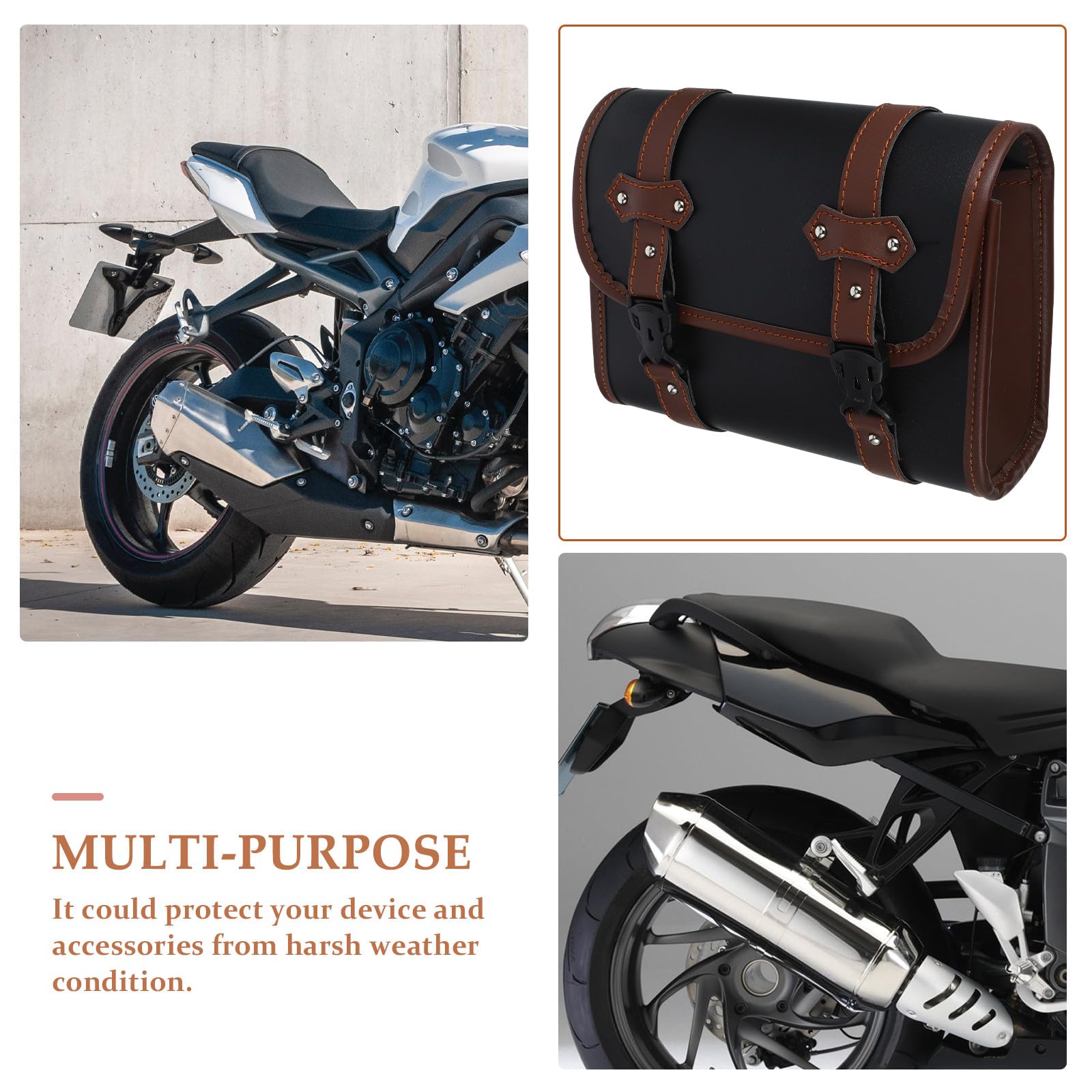 SHINEOFI Borsa da Sella per Moto in Pelle PU Resistente Borsa Forcella Moto a Due Toni Spazio Extra Organizer Multifunzionale Adatto a Vari Modelli Installazione Rapida per Uso Urbano e