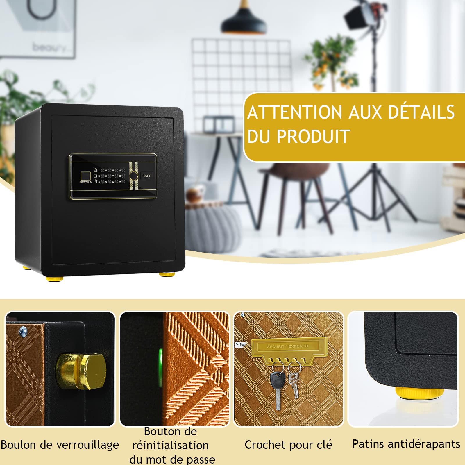 GOPLUS Caja fuerte de seguridad con cerradura combinada, caja fuerte con estante extraíble y sistema de alarma, caja fuerte de acero con función antiindiscreción, 36X31X41 CM