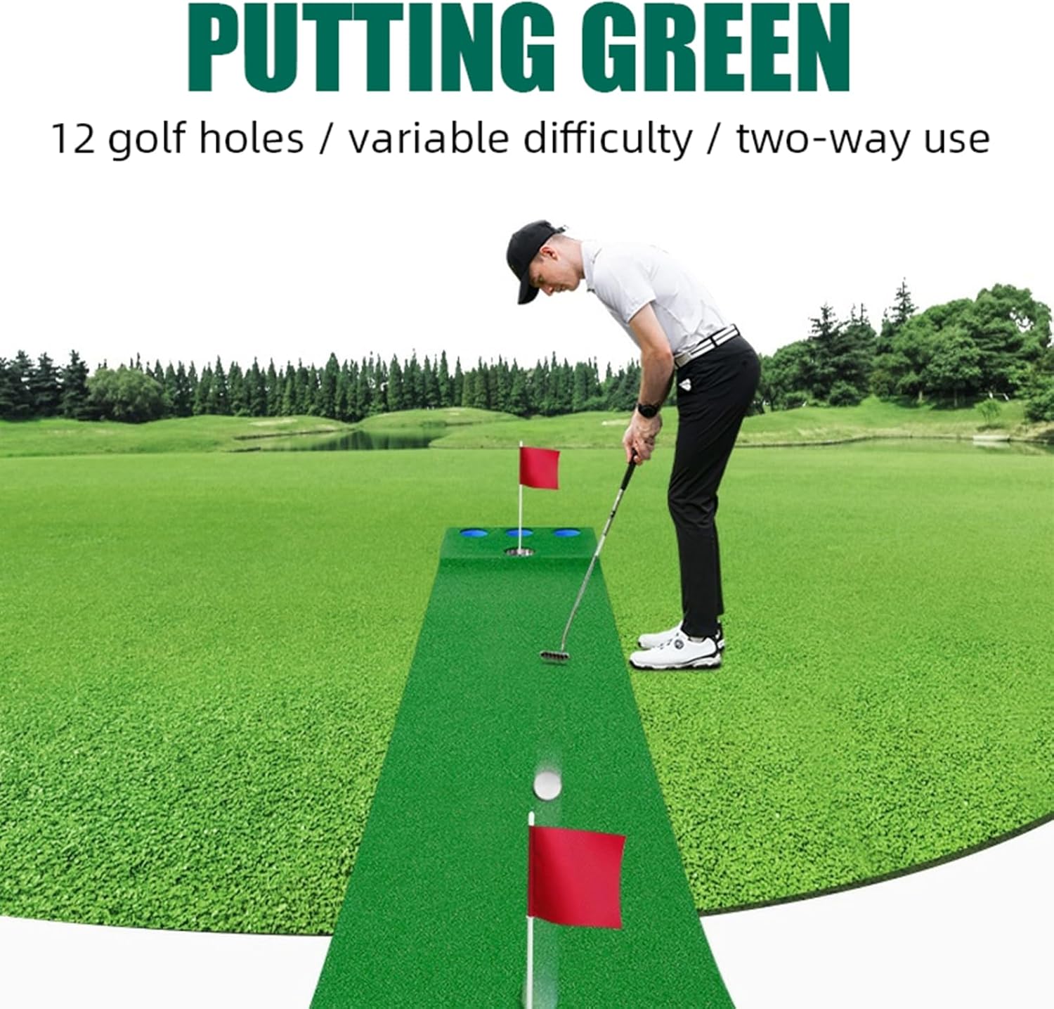 ゴルフパッティンググリーン練習トレーニング補助具、ゴルフゲームセットパッティングマット、屋内および屋外ゴルフ用のゴルフギフト、ゴルフ