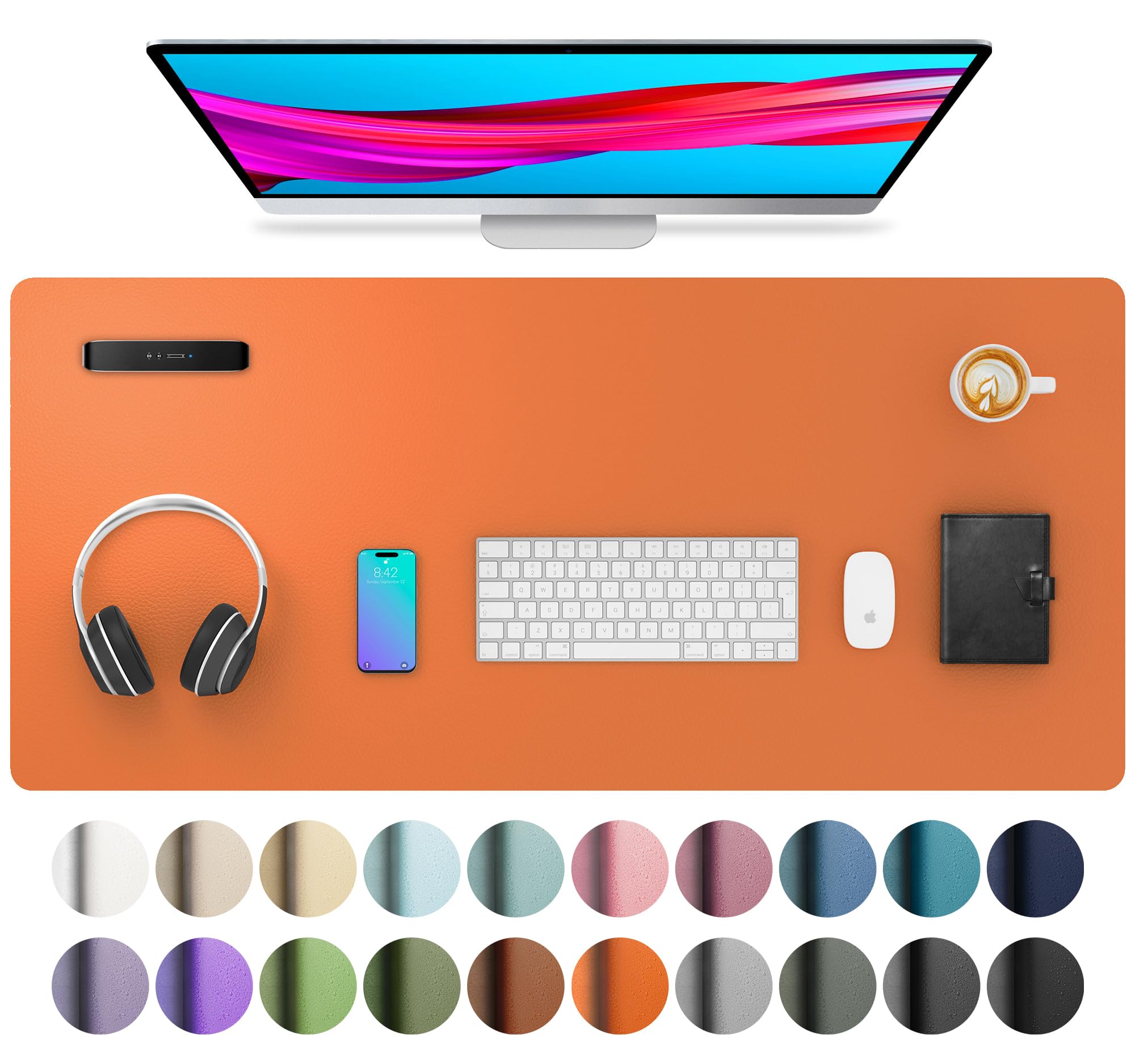 Aothia Non-Slip PU Leather Desk Mat, Waterproof Mouse Pad for Office and Home (91 x 43 cm, Hermes Orange)