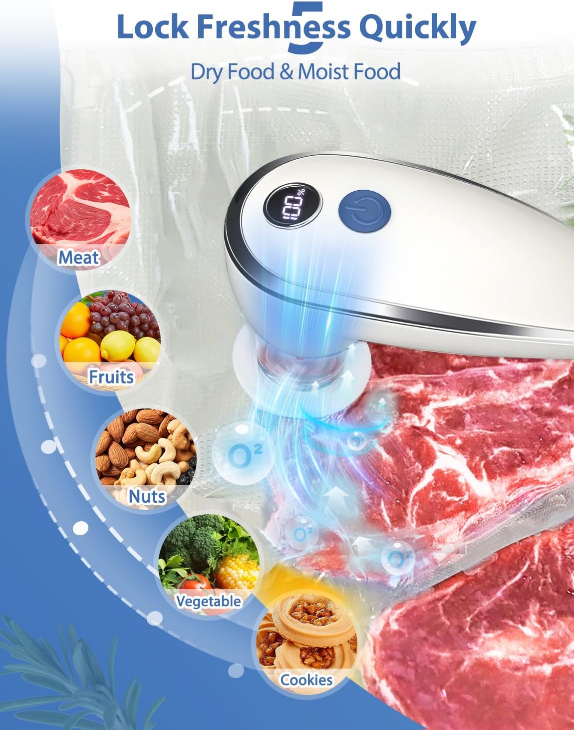 WanshengLe Vacuum Sealer with 30 Reusable Sous Vide Bags, Handheld Vacuum Sealer for Food, Portable Vacuum Sealer Machine for Preservation, Fresh & Save Meal Prep