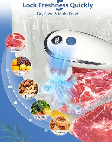 Miniatura 5 de WanshengLe Sellador al vacío, sellador al vacío de mano para alimentos, máquina selladora al vacío compacta con 30 bolsas reutilizables al vacío