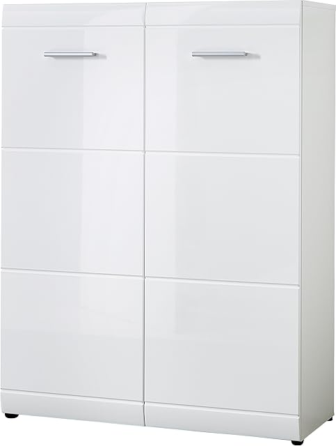 Germania Shoe cabinet 3524-84 GW-Adana, in White, Fronts high gloss with groove milling, space for up to 24 pairs of shoes, 90 x 120 x 36 cm (WxHxD)