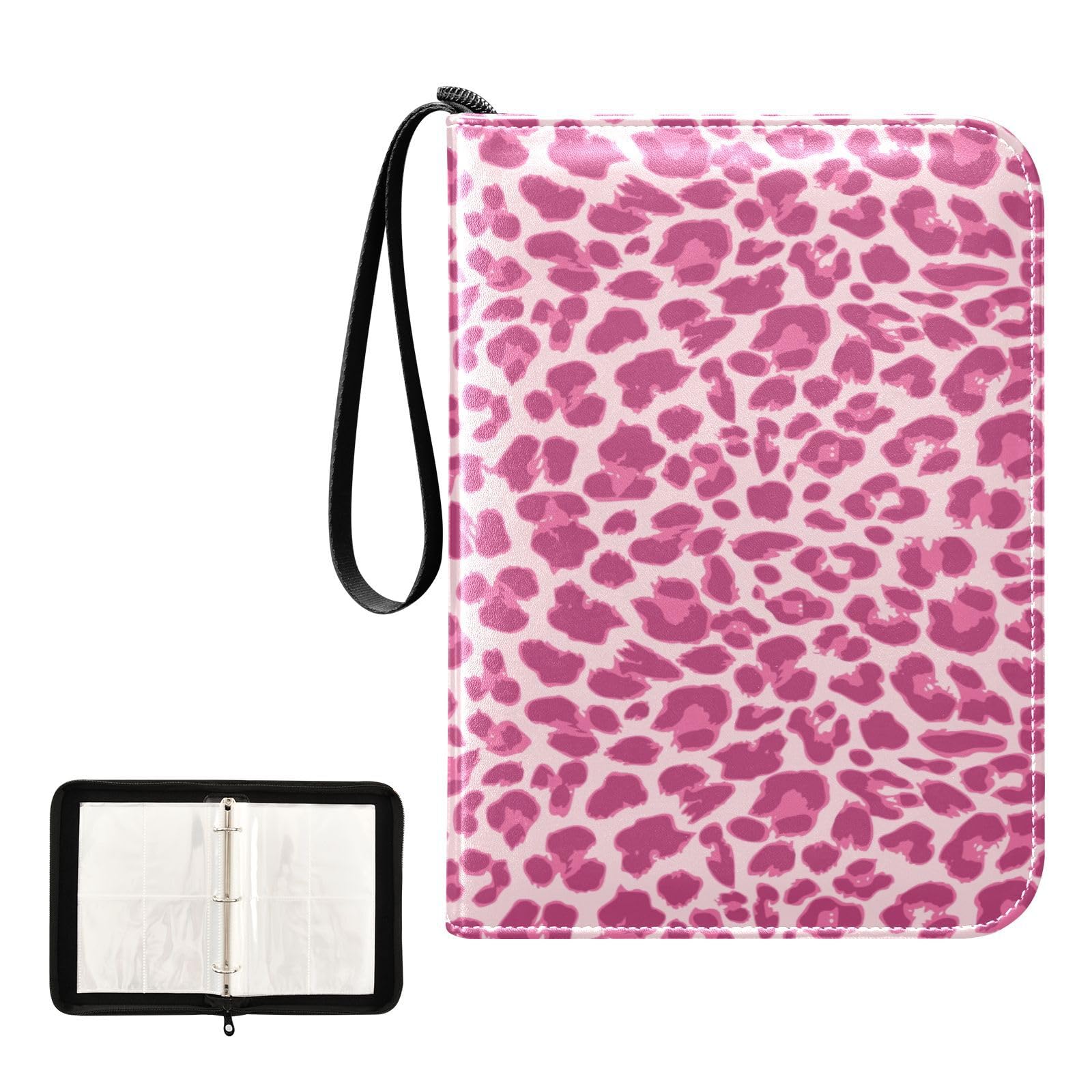 Card Binder Collectible Trading Card Album Cards Holder Protectors Set Pink Fuchsia Leopard 50 Sleeves Card Album Book Protectors Card Storage Organizer