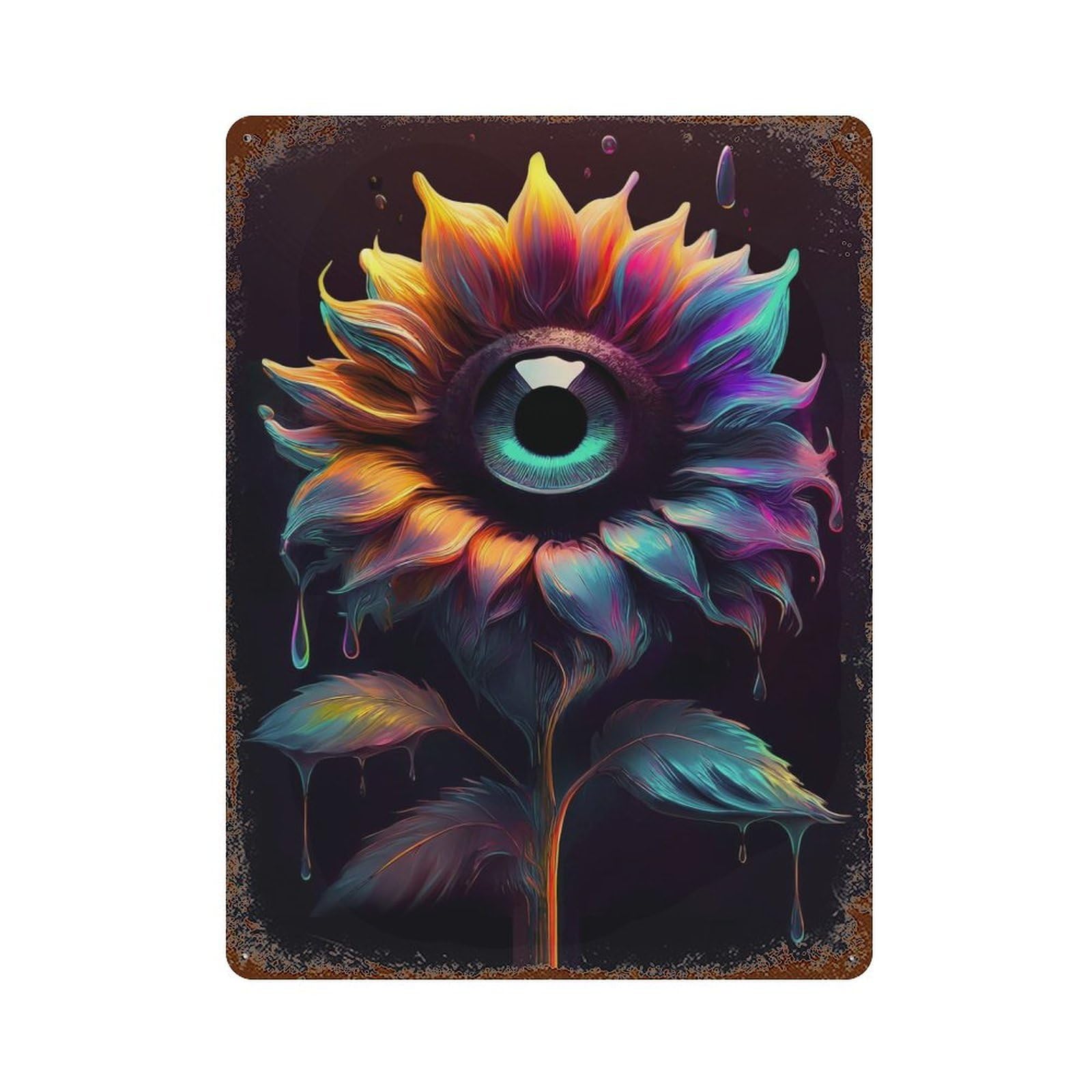 Surreal Sunflower Eye Rustic Tin Plaque 15.7"x11.8", for Living Room, Hallway And Home Decor, Decorative Metal Wall Art