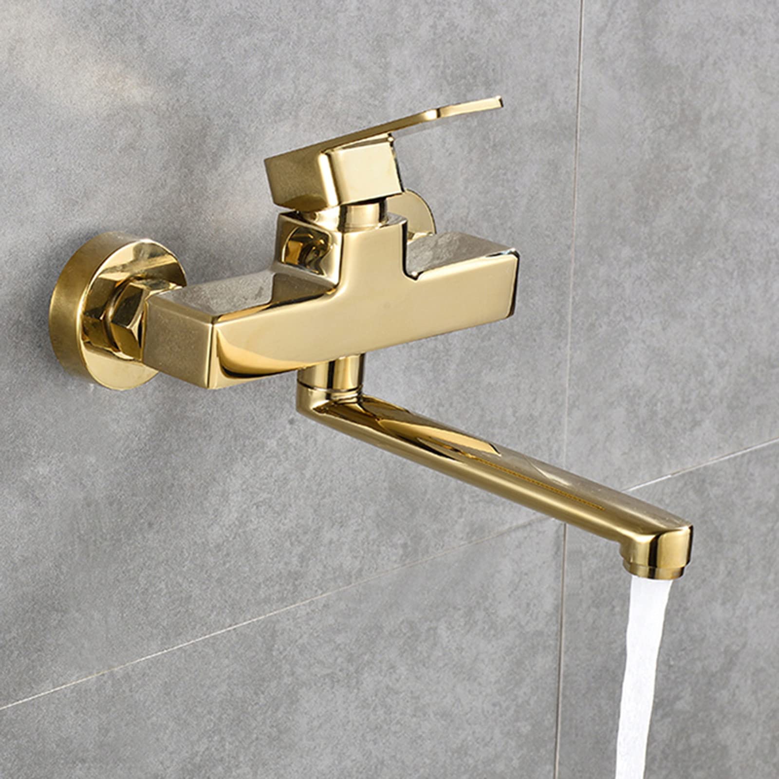 Grifo de Cocina de Pared, Grifo Cocina de Pared Oro Agua Fría y Caliente Girar Latón Grifo de Cocina-20 Cm