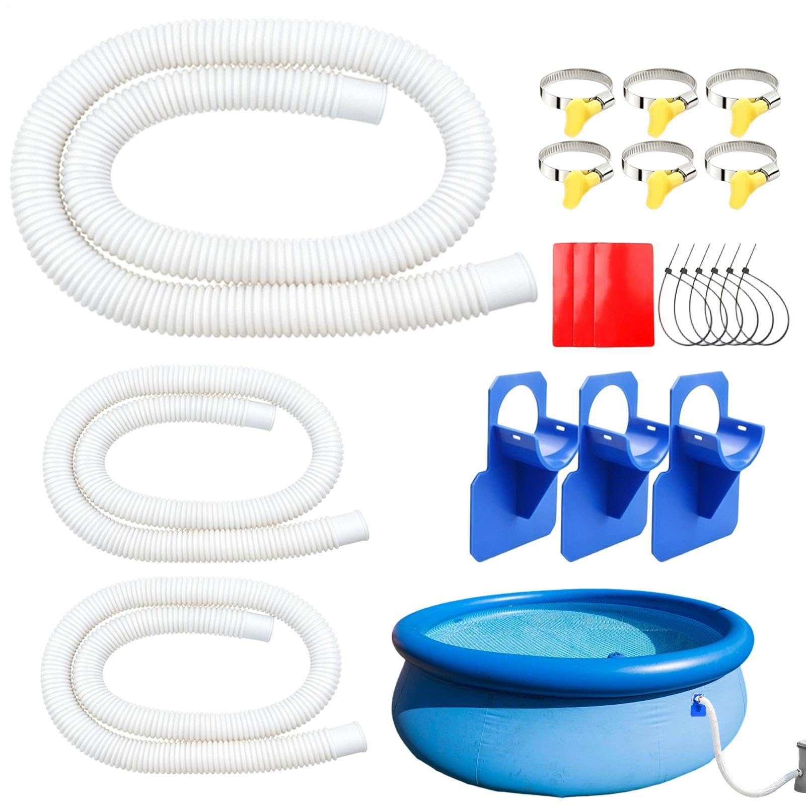 Tubo per pompa per piscina con morsetti tubo resistente | Tubi filtranti per piscine da 32 mm per giardino, cortile, patio, prato, estate, aggiornamento quotidiano di riparazione e
