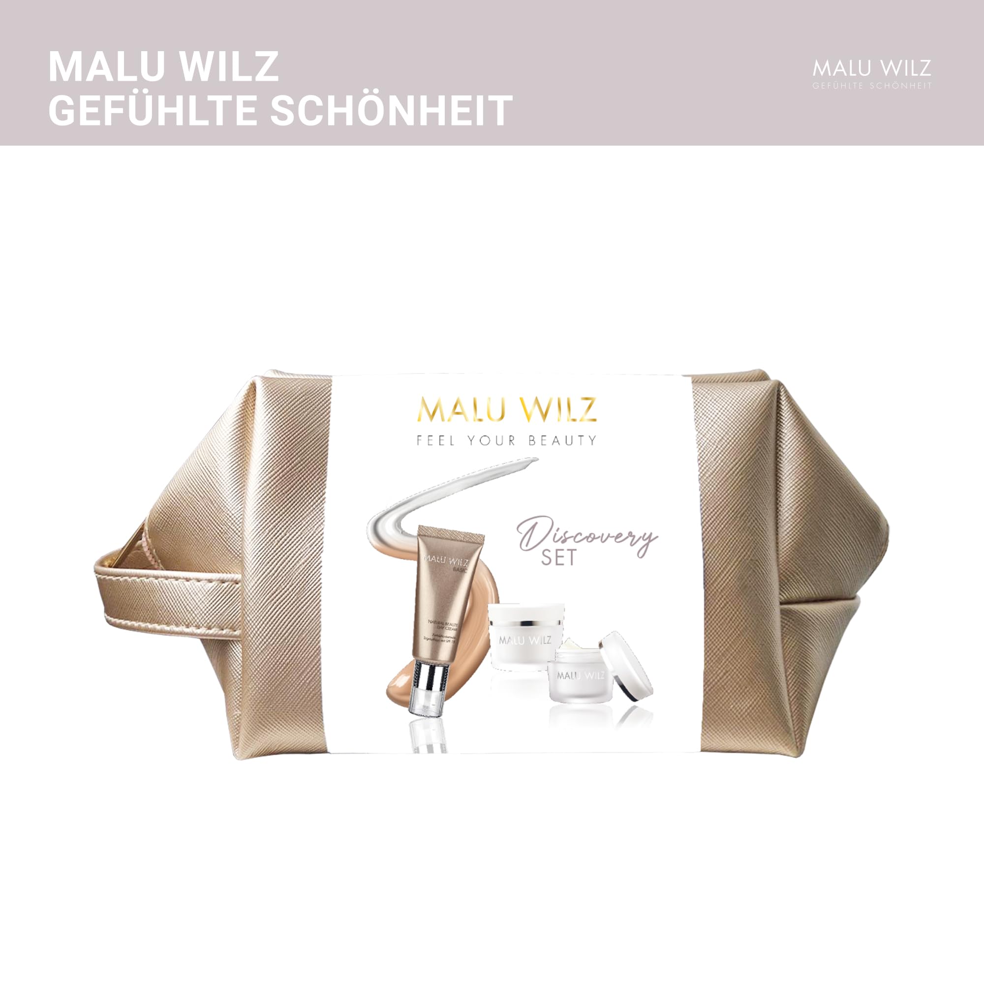 Malu Wilz Discovery Pflegeset - Beauty Set mit Q10 Energizer, Eye Control Cream und Natural Beauty Day Cream, Hochwirksame Gesichtspflege mit Anti Aging Effekt