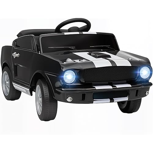 Qaba Licensed Ford Shelby GT 350 Kids Ride On Car, 12V Battery Powered Electric Vehicle with Remote Control, Adjustable Speed, MP3 Player, Smooth Start, LED Lights for Kids Ages 3-6, Black