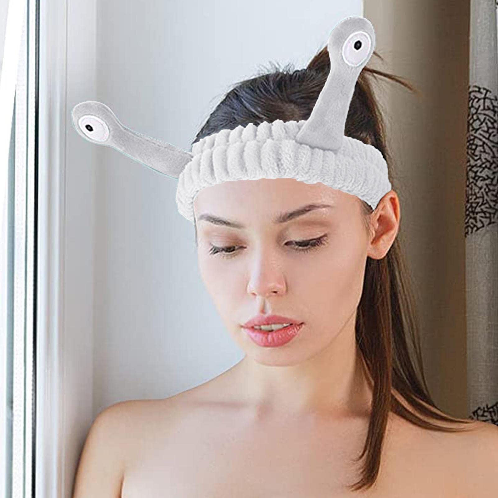 Fascia per capelli per lavarsi il viso, fasce per capelli da spa Palm e Snail, fasce per capelli da trucco per donne, in morbido pile di corallo, elastiche, con disegno di cartone